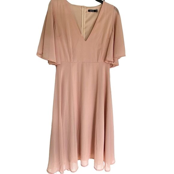 Boohoo Light Pink Flutter Sleeve V-Neck Midi Dress, Wedding Guest, Size 6 - Picture 2 of 13